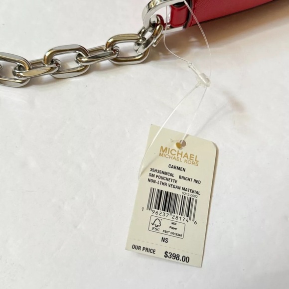MICHAEL KORS CARMEN SMALL POUCHETTE SHOULDER CHAIN BAG BRIGHT RED - Picture 9 of 9